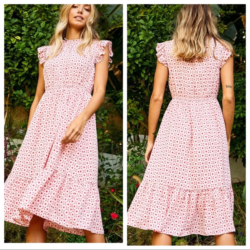 #27 Fabulous ruffle short sleeves peasant midi length Boho Dress - Picture 3 of 3